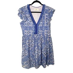Vineyard Vines Medium Blue/White Fringe Trimmed Summer Resortwear Tassel Dress